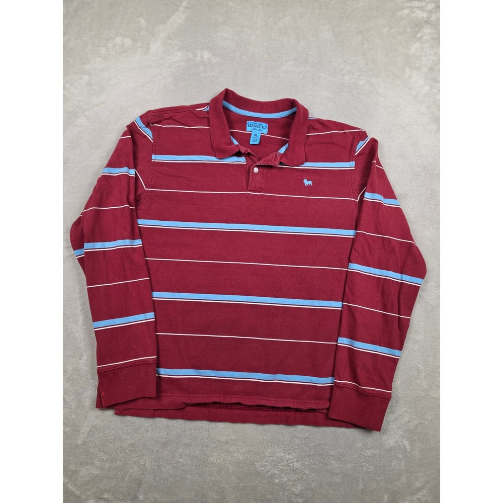 Aeropostale Rugby Polo Shirt Mens XL Fit L Red Striped Slim Fit Long Sleeve Y2K